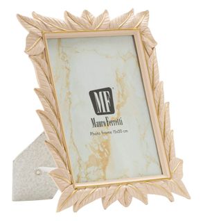 Cadre Photo Crème 21x27 Cm Finition Feuilles Dorées Pour Photo 15x20 Cm