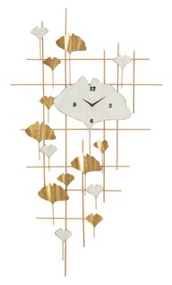 Grande Horloge Murale 3d 133 Cm Avec Panneau Géométrique Et Décorations Feuilles Dorées