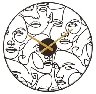 Horloge Murale Ronde 50 Cm Style Bohème Avec Cadran Visage Cubiste Noir