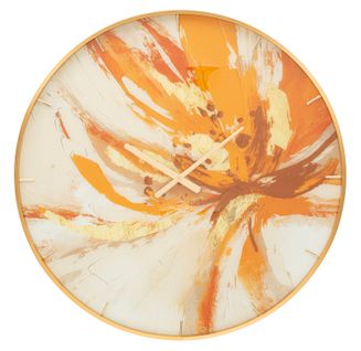 Horloge Murale Ronde Ø80 Cm En Verre Et Métal Multicolore Avec Cadre Doré Élégant