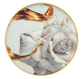 Horloge Murale Ronde Ø80 Cm Avec Cadre Doré Élégant Et Cadran Décoratif Rose Multicolore