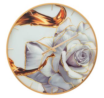 Horloge Murale Ronde Ø60 Cm Avec Cadre Doré Élégant Et Cadran Décoratif Rose Multicolore
