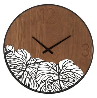 Horloge Murale Ronde 60 Cm Moderne En Métal Et Bois Avec Gravures Tropicales