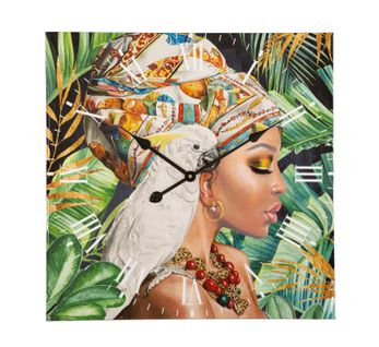 Horloge Murale 60 Cm En Mdf Avec Motif Femme Et Perroquet Aux Couleurs Vives