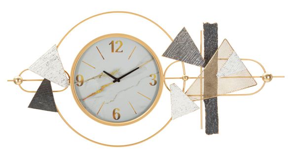 Horloge Murale 120 Cm Avec Design Moderne Et Éléments Géométriques Dorés