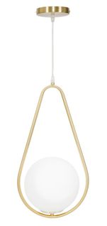 Suspension Design Doré Avec Globe En Verre Blanc, Forme Goutte, 1 Lumière