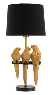 Lampe à Poser Ø30x62,5 Cm En Métal Doré Avec Perroquets Et Abat-jour Noir