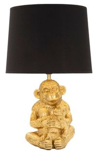 Lampe à Poser Singe Doré Assis Avec Abat-jour Noir Ø30x49 Cm