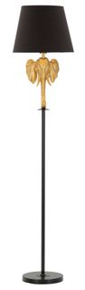 Lampadaire Métal Noir Avec Tête D’éléphant Dorée Et Abat-jour 37x164 Cm
