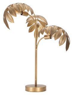 Lampe à Poser En Métal Doré Ø57x81 Cm à 3 Points Lumineux Design Feuilles Exotiques