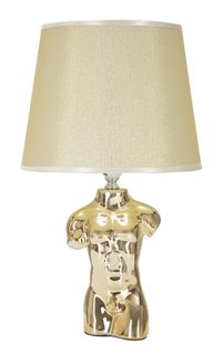 Lampe à Poser Céramique Dorée En Forme De Buste Ø25x42,5 Cm Avec Abat-jour Beige