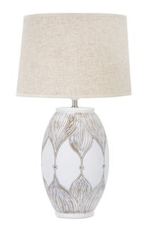 Lampe à Poser En Résine Blanche Et Brune Ø38x67 Cm Avec Abat-jour Beige Style Bohème Chic