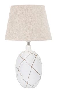 Lampe à Poser En Résine Ø35x60 Cm Blanc Vieilli Et Brun Avec Abat-jour Beige Style Bohème Chic