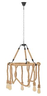 Suspension Cercle En Métal Et Corde Ø64x90 Cm Style Bohème Pour Salon Ou Salle à Manger