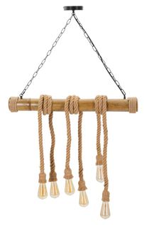 Suspension Bambou Et Corde 6 Lumières 80x15x120 Cm Style Bohème Chic