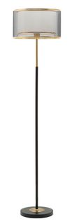 Lampadaire Moderne Métal Noir Et Doré Avec Abat-jour Double Et Bord Doré