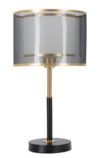 Lampe à Poser Métal Noir Et Or Avec Abat-jour Double Tissu 25x48 Cm