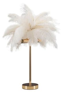Lampe à Poser Métal Doré Avec Abat-jour Plumes Blanches 40x55 Cm