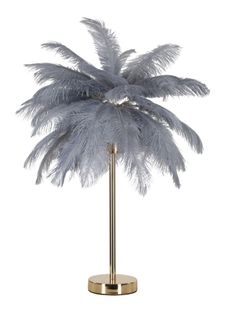 Lampe à Poser Dorée Avec Abat-jour Plumes Grises Et Blanches 55x60 Cm