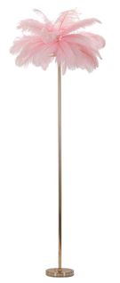 Lampadaire Doré 3 Lumières Avec Abat-jour Plumes Roses Chic