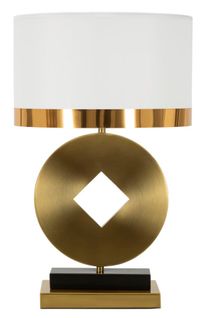 Lampe à Poser Dorée Avec Décor Géométrique Et Abat-jour Blanc Ø30x53 Cm