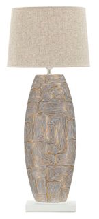 Lampe à Poser Moderne Eclips Tower Ø38x90 Cm En Résine Dorée Avec Abat-jour Tissu