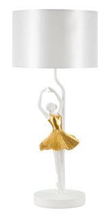 Lampe à Poser Danseuse Dorée En Résine Et Métal Avec Abat-jour Ø28x64 Cm