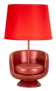 Lampe à Poser Vintage Rouge En Résine Avec Abat-jour Tissu 26x43 Cm