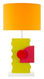Lampe à Poser Bois Art Futuriste Multicolore Avec Abat-jour Orange 30x60,5 Cm