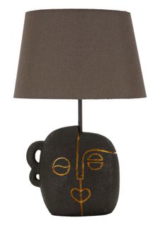 Lampe à Poser Résine Visage Tribal Avec Abat-jour Gris 30,5x46 Cm
