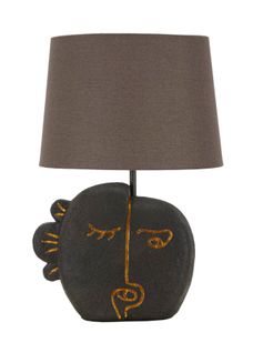 Lampe à Poser Résine Visage Tribal Élégante Avec Abat-jour Gris 27,5x39,5 Cm