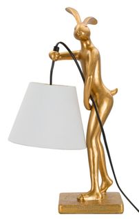 Lampe à Poser Résine Lapin Doré Avec Abat-jour Blanc 26x16x47 Cm