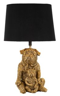 Lampe à Poser Résine Chiens Dorés Avec Abat-jour Noir 26x26x43,8 Cm