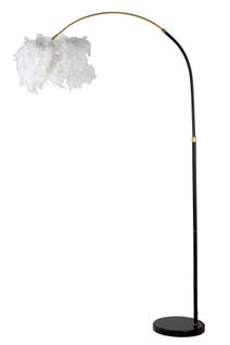 Lampadaire Arc Noir Ø100 Cm X 150-180 Cm Métal Et Plumes Synthétiques