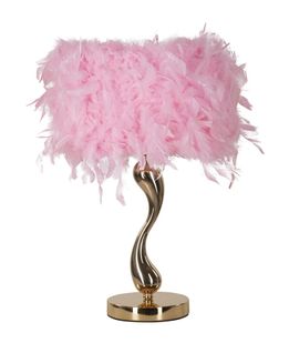 Lampe à Poser Pink Métal Doré 25x47 Cm Avec Abat-jour Plumes Synthétiques