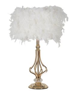 Lampe à Poser Géométrique Métal Doré 25x54 Cm Avec Abat-jour Plumes