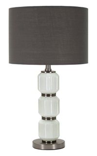 Lampe à Poser Moderne Verre Blanc 32,5x57 Cm Avec Abat-jour Velours Gris