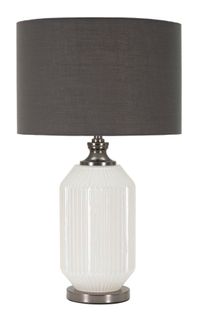 Lampe à Poser Moderne Verre Blanc 37,5x65 Cm Avec Abat-jour Velours Gris