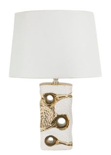 Lampe à Poser Céramique Blanche Et Dorée 30×30×43,5 Cm — Design Élégant Et Sinueux