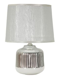 Lampe à Poser Céramique Blanche Et Argent 20×20×29 Cm — Lignes Géométriques Élégantes