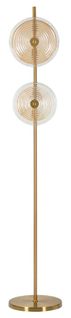 Lampadaire Élégant Ø30x168 Cm Métal Doré Avec 2 Abat-jours En Verre