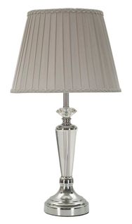 Lampe à Poser Élégante Métal Argenté Et Verre 30×30×56 Cm Avec Abat-jour Gris