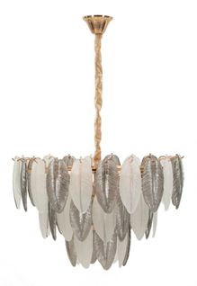 Plafonnier 60x40-87 Cm En Verre Et Métal Avec Design Floral Multicolore Style Glam