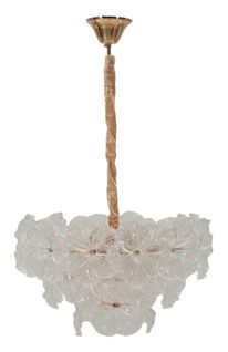 Suspension Plafonnier Ø 47x30-73 Cm En Verre Et Métal Multicolore Style Glam Effet Pétales