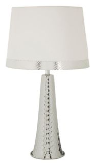Lampe De Table Tower Argentée 30x30x54 Cm En Métal Et Abat-jour Blanc Style Glam