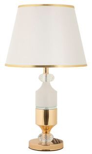Lampe De Table Ø30x52 Cm En Métal Doré Et Abat-jour Blanc Style Glam