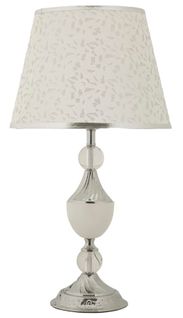 Lampe De Table Ø30x54 Cm En Métal Argenté Avec Abat-jour Brodé Style Glam