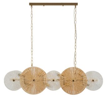 Plafonnier 100x23x28-94 Cm Suspension Métal Doré Et Verre Contemporain