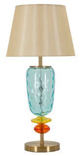 Lampe De Table Ø35x73 Cm Colorée Verre Soufflé Métal Et Tissu Éclatant