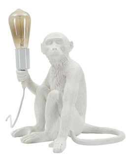 Lampe De Table Singe Assis Blanche 33x33x32 Cm Sculpturale Et Ludique